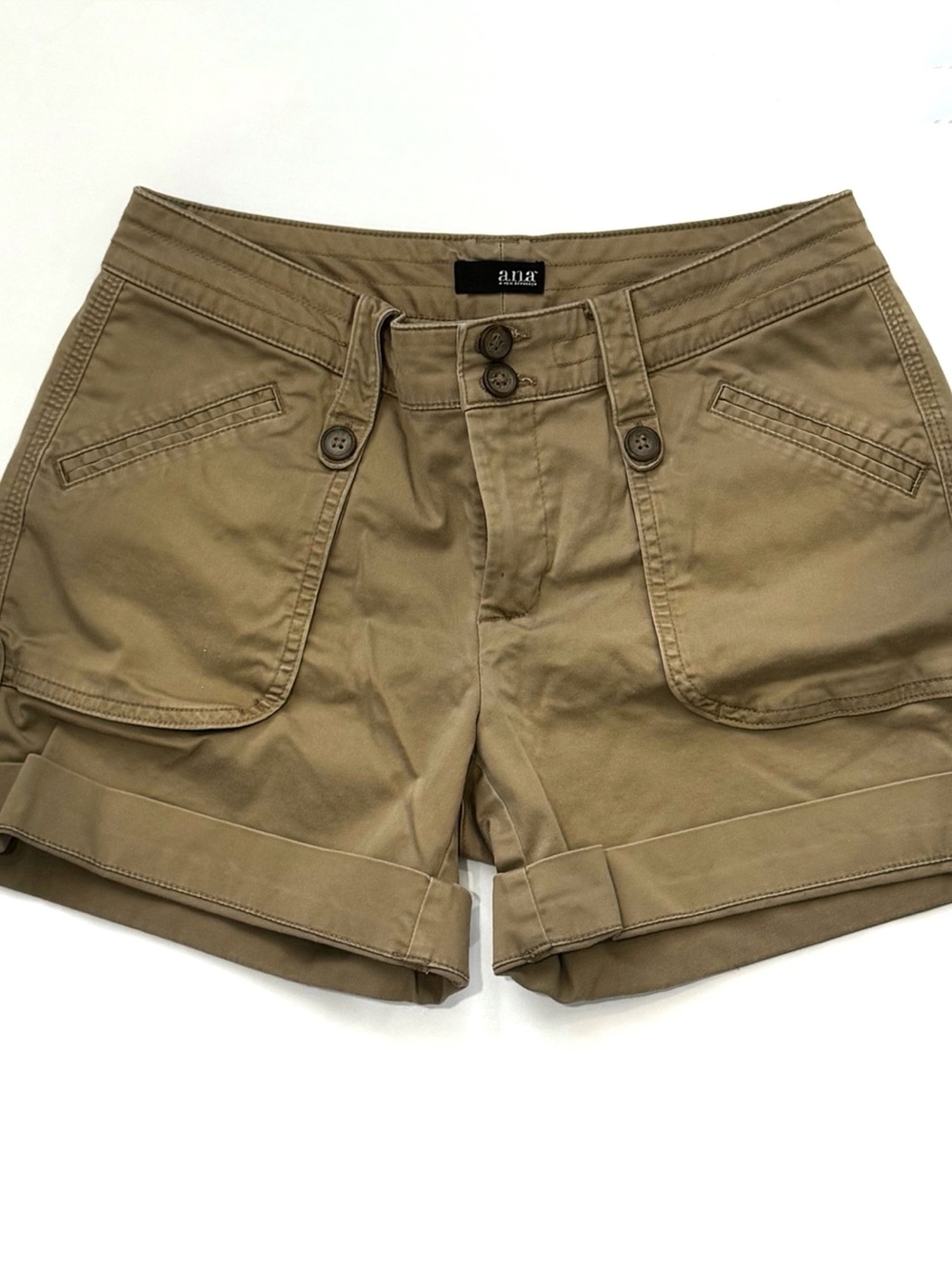 ANA A New Approach Womens Size 6 Dark Tan Khakis Casual Cargo Shorts